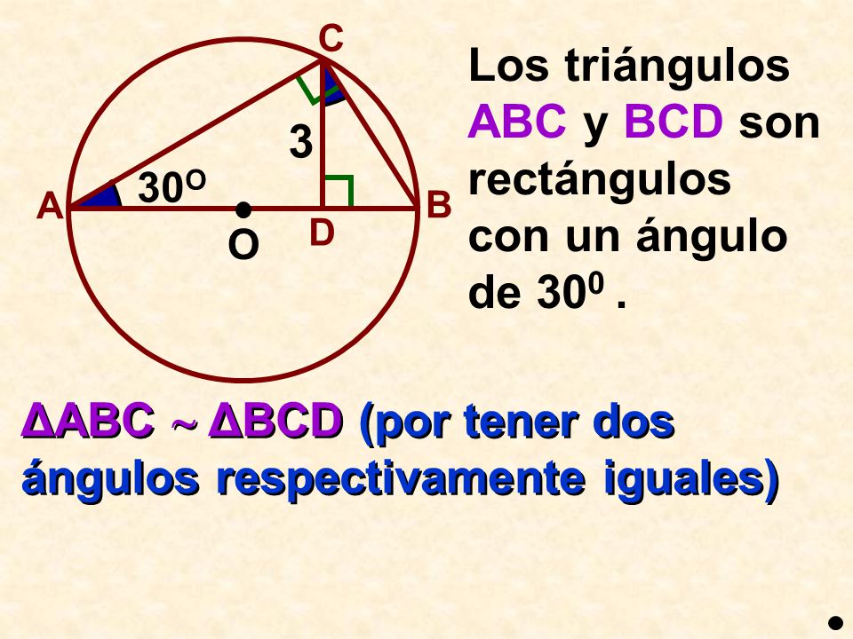 Los triángulos ABC y BCD son rectángulos con un ángulo de 300 .