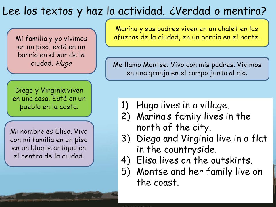 Diego y Virginia viven en una casa. Está en un pueblo en la costa.