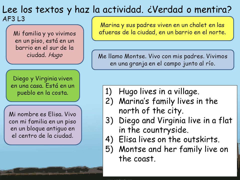 Diego y Virginia viven en una casa. Está en un pueblo en la costa.
