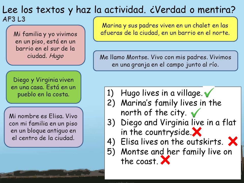 Diego y Virginia viven en una casa. Está en un pueblo en la costa.
