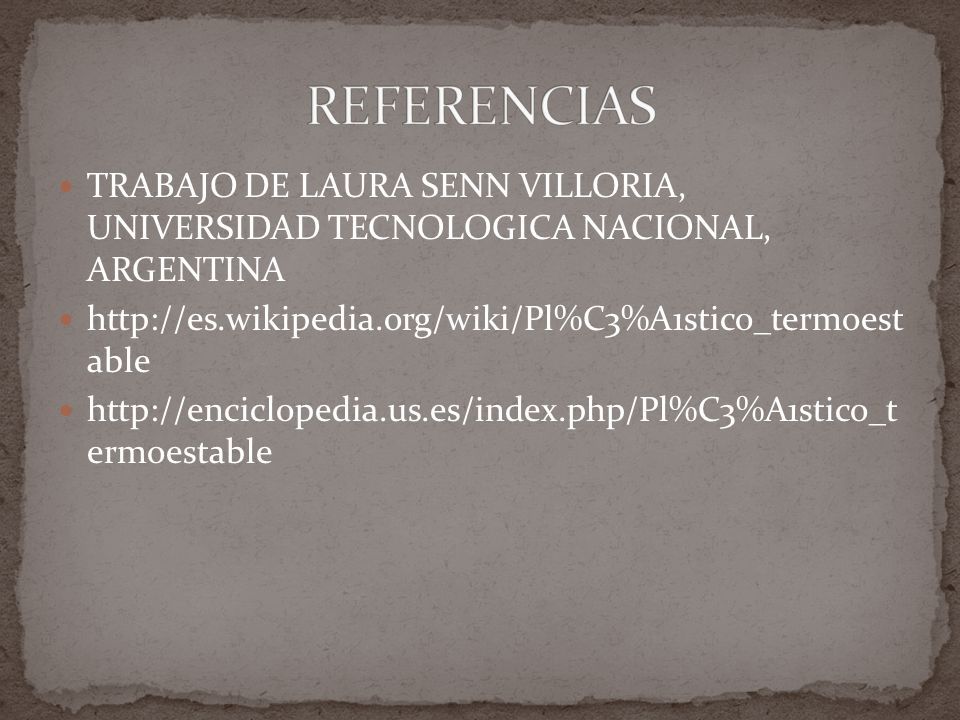 REFERENCIAS TRABAJO DE LAURA SENN VILLORIA, UNIVERSIDAD TECNOLOGICA NACIONAL, ARGENTINA.   able.