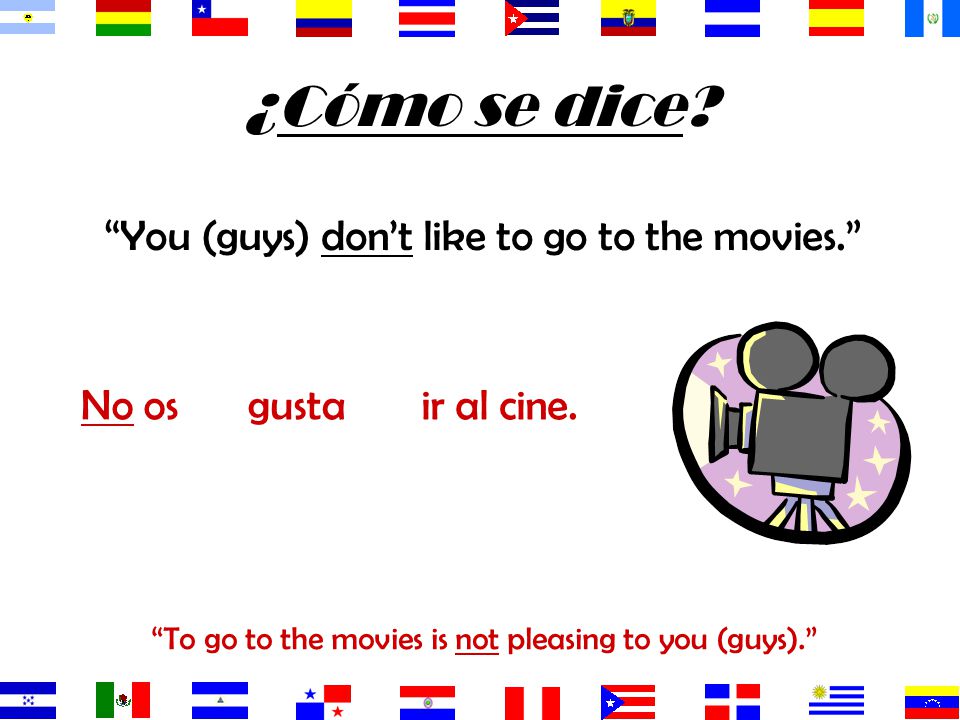 ¿Cómo se dice You (guys) don’t like to go to the movies. No os