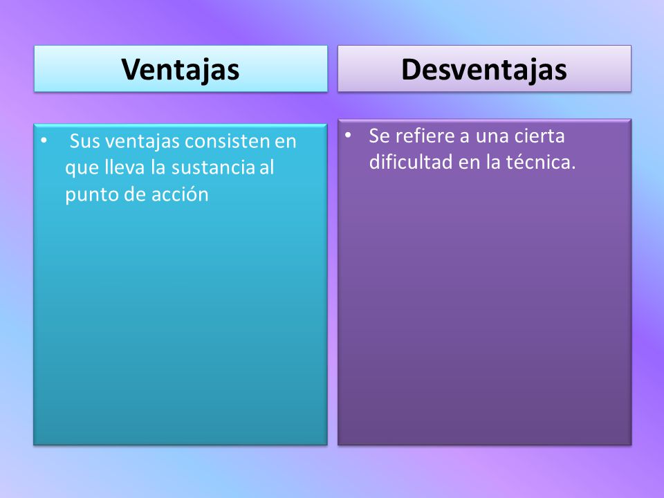 Ventajas Desventajas Se refiere a una cierta dificultad en la técnica.