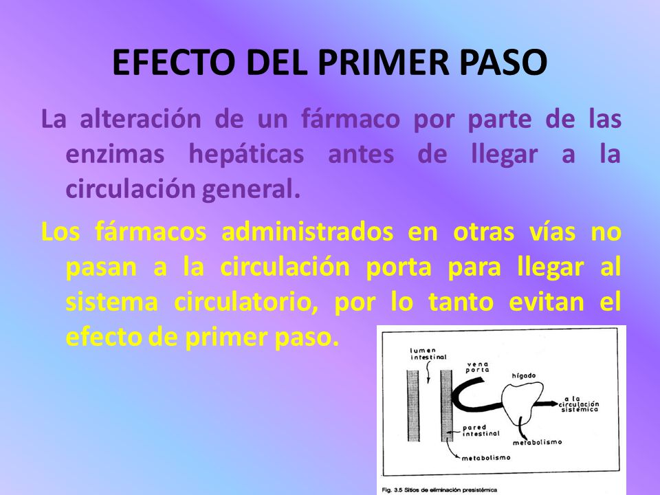 EFECTO DEL PRIMER PASO La alteración de un fármaco por parte de las enzimas hepáticas antes de llegar a la circulación general.