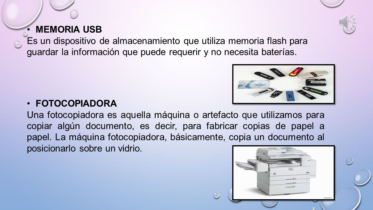 MEMORIA USB Es un dispositivo de almacenamiento que utiliza memoria flash para guardar la información que puede requerir y no necesita baterías.