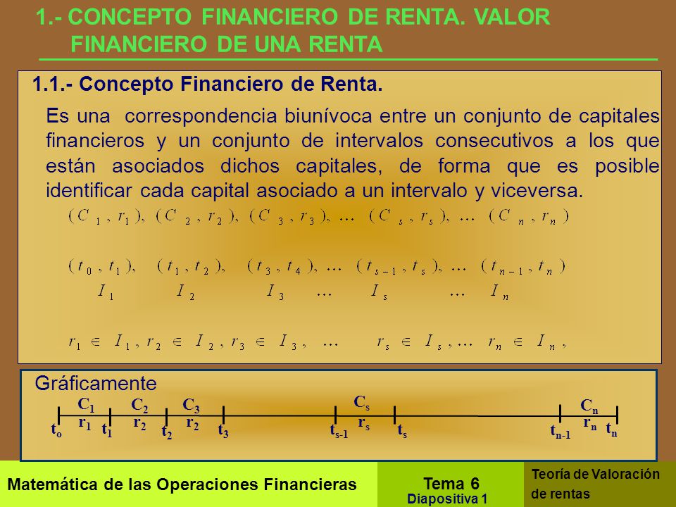 1.- CONCEPTO FINANCIERO DE RENTA. VALOR FINANCIERO DE UNA RENTA
