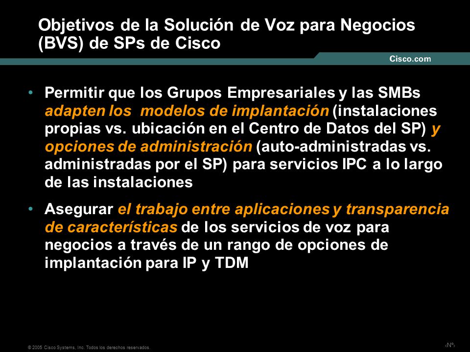 Objetivos de la Solución de Voz para Negocios (BVS) de SPs de Cisco