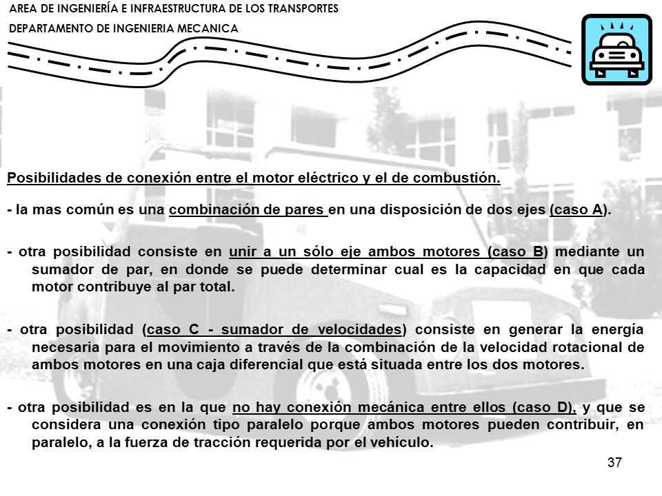 Posibilidades de conexión entre el motor eléctrico y el de combustión.