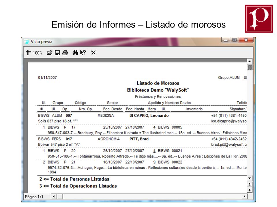 Emisión de Informes – Listado de morosos
