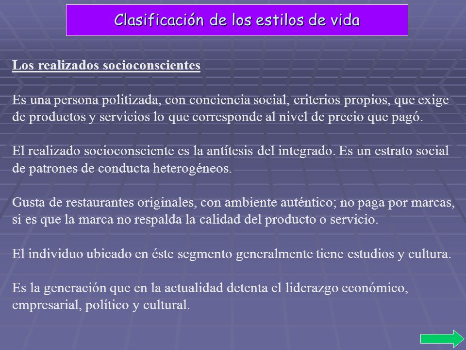 Clasificación de los estilos de vida