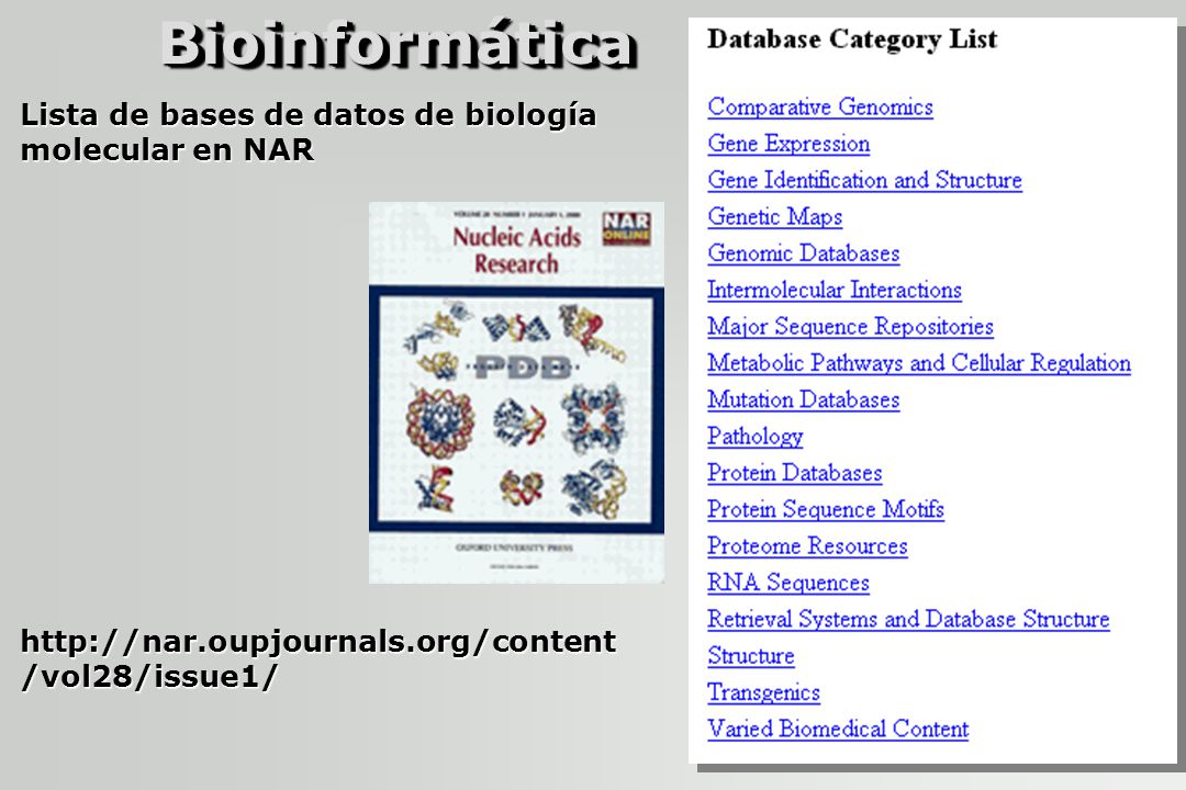 Bioinformática Lista de bases de datos de biología molecular en NAR