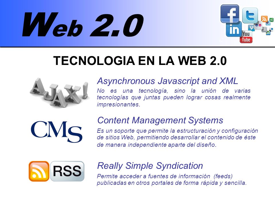 Web 2.0 TECNOLOGIA EN LA WEB 2.0 Asynchronous Javascript and XML