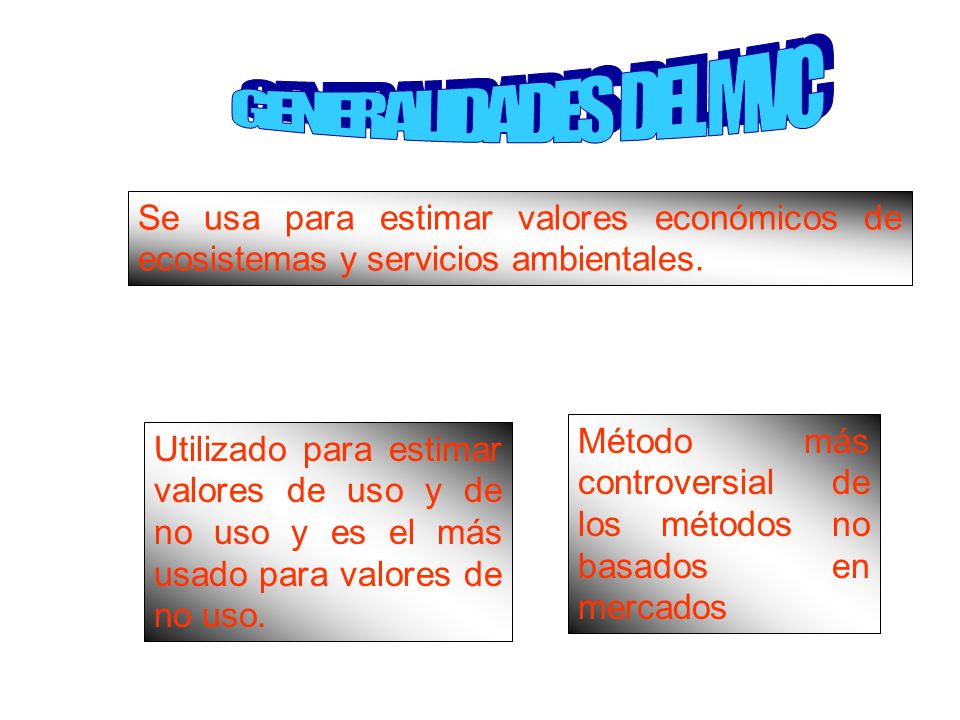 GENERALIDADES DEL MVC Se usa para estimar valores económicos de ecosistemas y servicios ambientales.