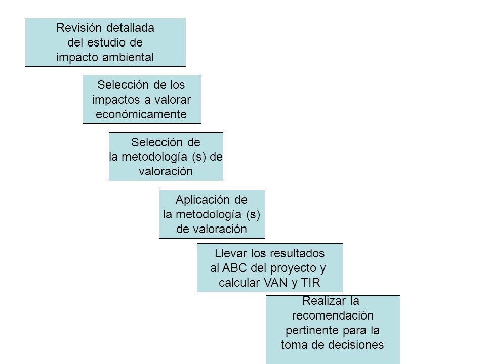 Revisión detallada del estudio de. impacto ambiental. Selección de los. impactos a valorar. económicamente.