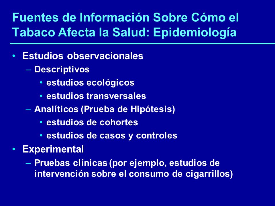 Fuentes de Información Sobre Cómo el Tabaco Afecta la Salud: Epidemiología