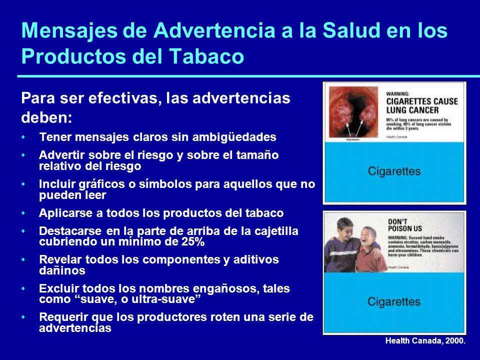 Mensajes de Advertencia a la Salud en los Productos del Tabaco