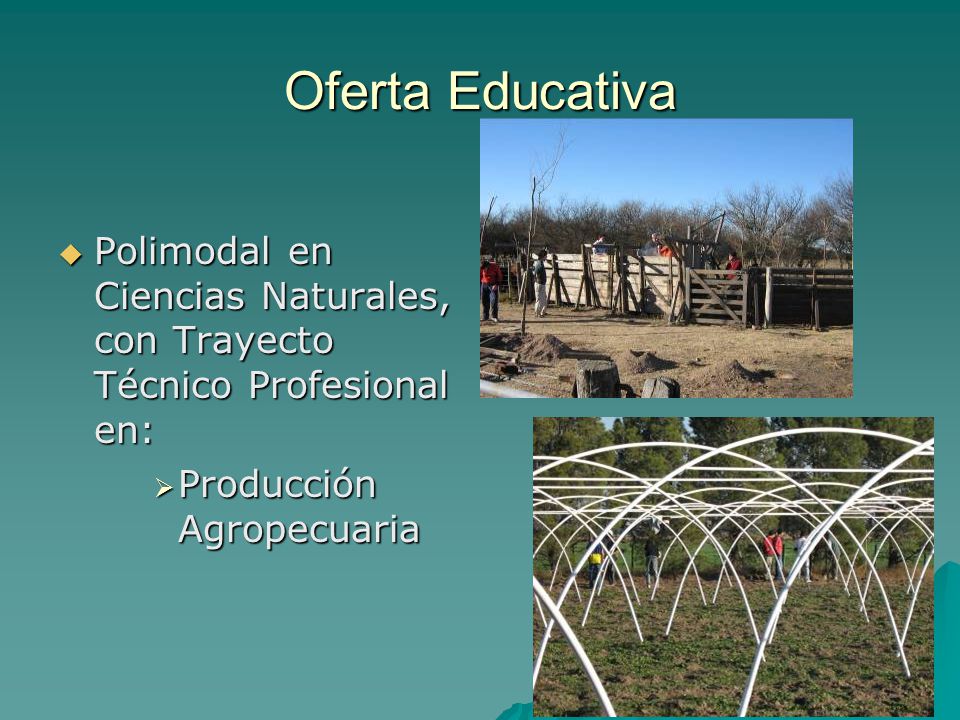 Oferta Educativa Polimodal en Ciencias Naturales, con Trayecto Técnico Profesional en: Producción Agropecuaria.