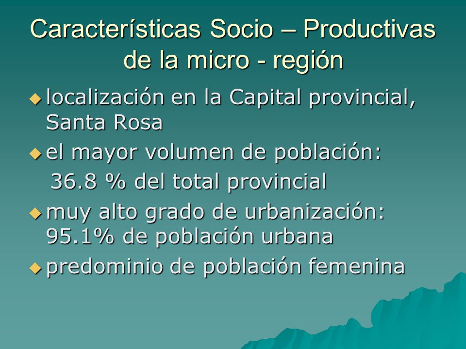 Características Socio – Productivas de la micro - región