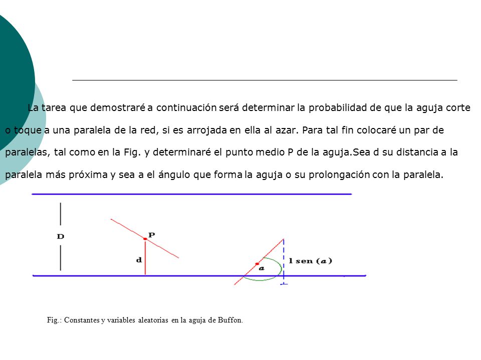 La tarea que demostraré a continuación será determinar la probabilidad de que la aguja corte