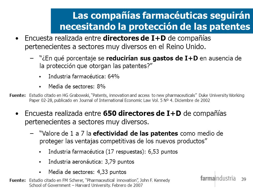 Las compañías farmacéuticas seguirán necesitando la protección de las patentes