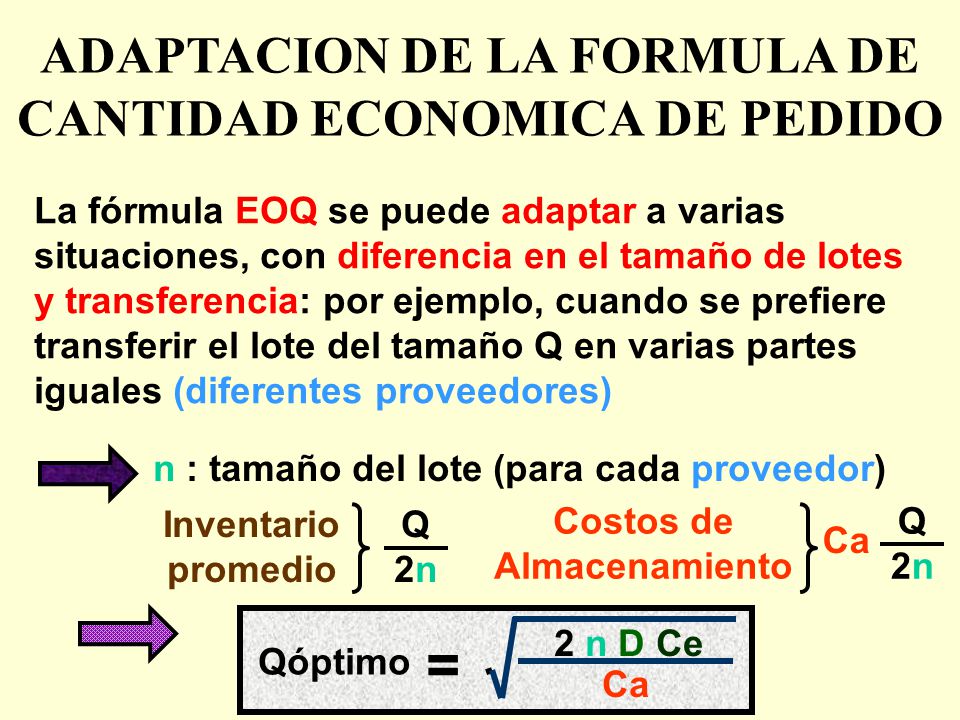 = ADAPTACION DE LA FORMULA DE CANTIDAD ECONOMICA DE PEDIDO