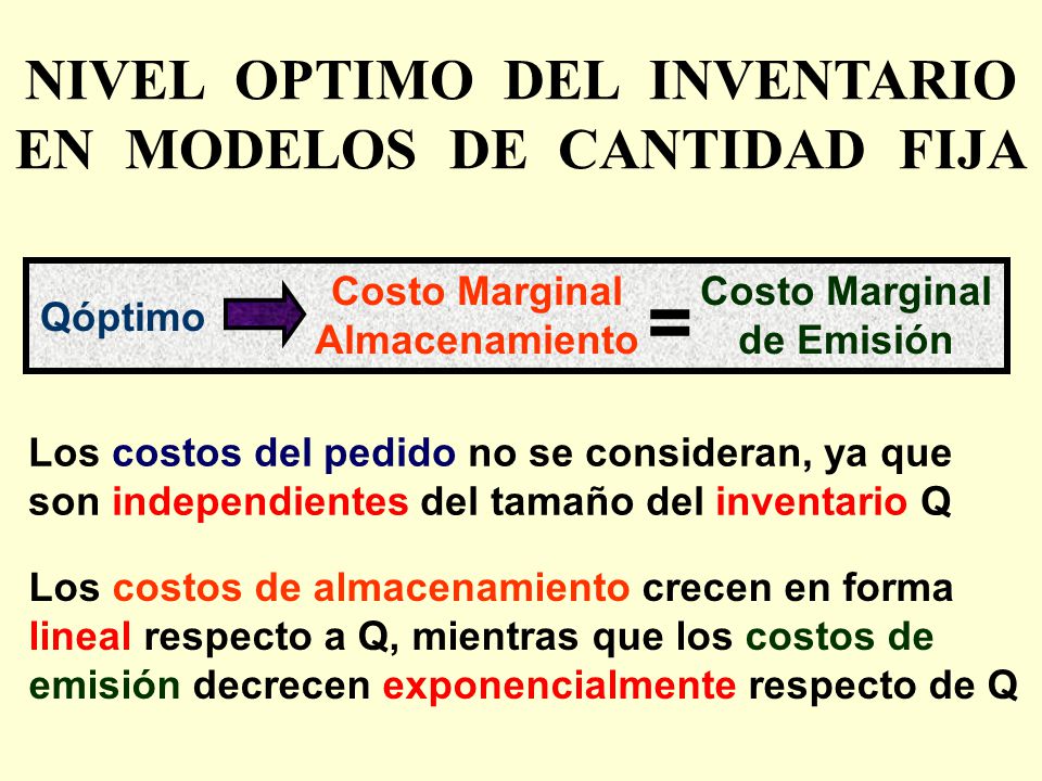 = NIVEL OPTIMO DEL INVENTARIO EN MODELOS DE CANTIDAD FIJA
