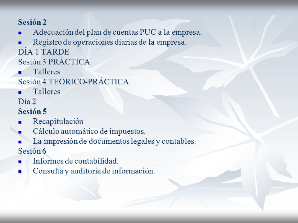 Sesión 2 Adecuación del plan de cuentas PUC a la empresa. Registro de operaciones diarias de la empresa.