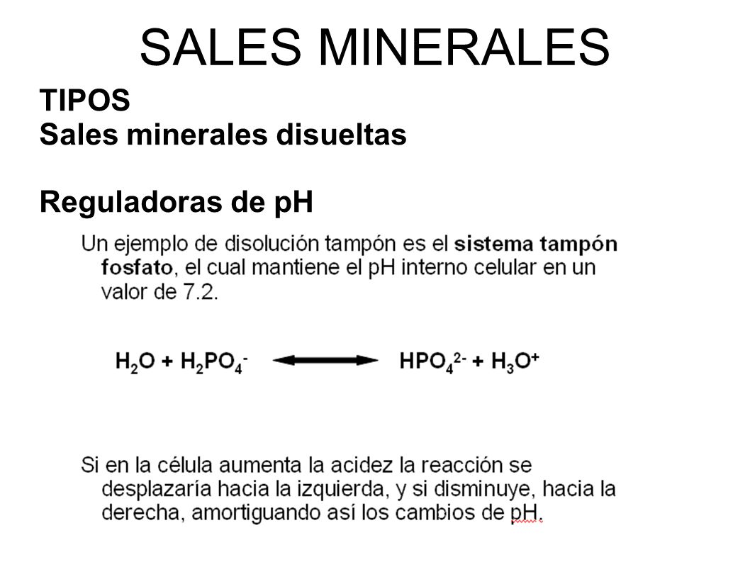 SALES MINERALES TIPOS Sales minerales disueltas Reguladoras de pH
