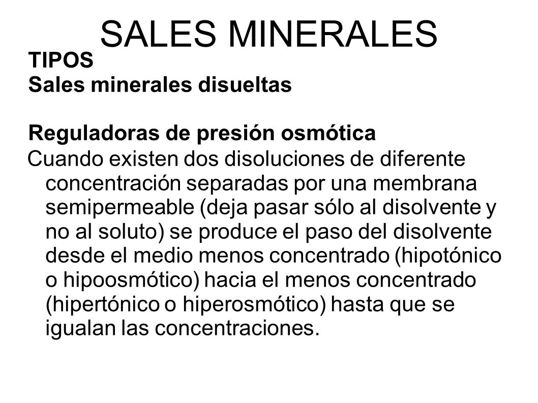 SALES MINERALES TIPOS Sales minerales disueltas