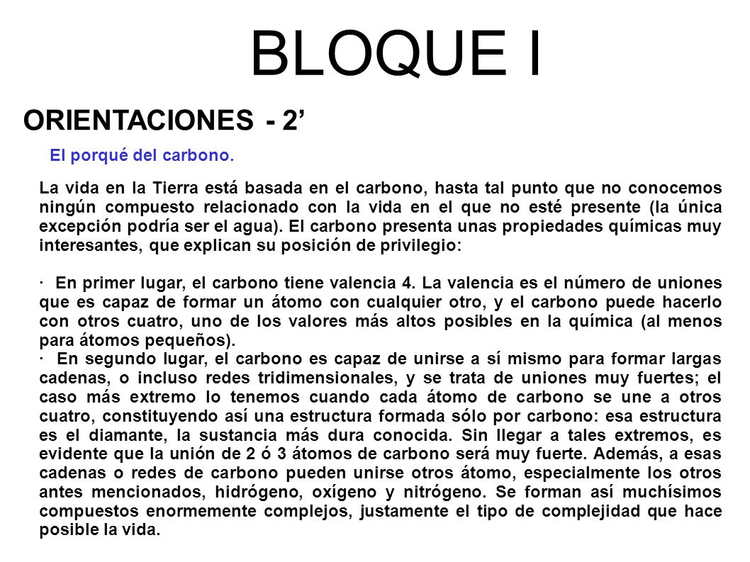 BLOQUE I ORIENTACIONES - 2’ El porqué del carbono.