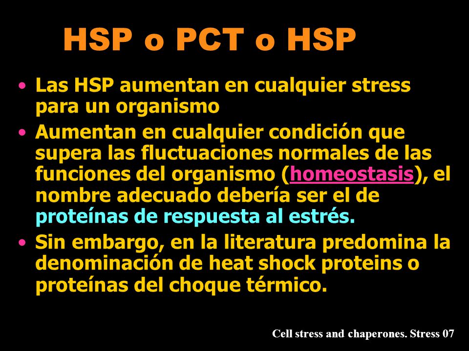 HSP o PCT o HSP Las HSP aumentan en cualquier stress para un organismo