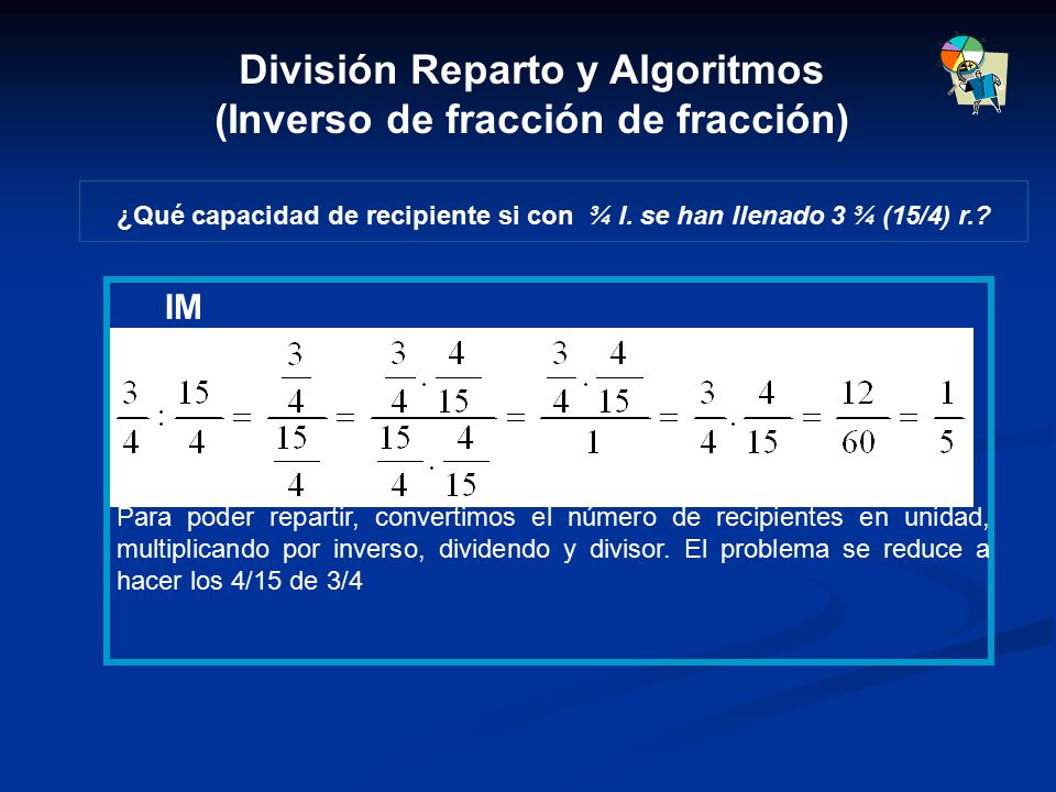 División Reparto y Algoritmos (Inverso de fracción de fracción)