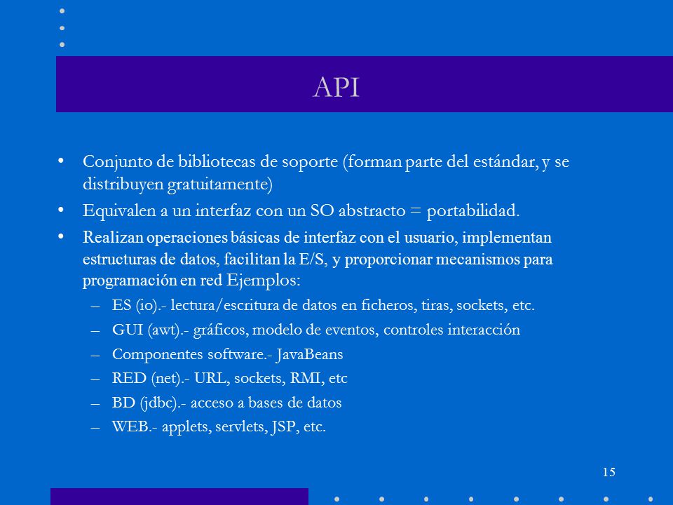API Conjunto de bibliotecas de soporte (forman parte del estándar, y se distribuyen gratuitamente)