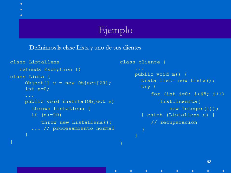 Ejemplo Definimos la clase Lista y uno de sus clientes