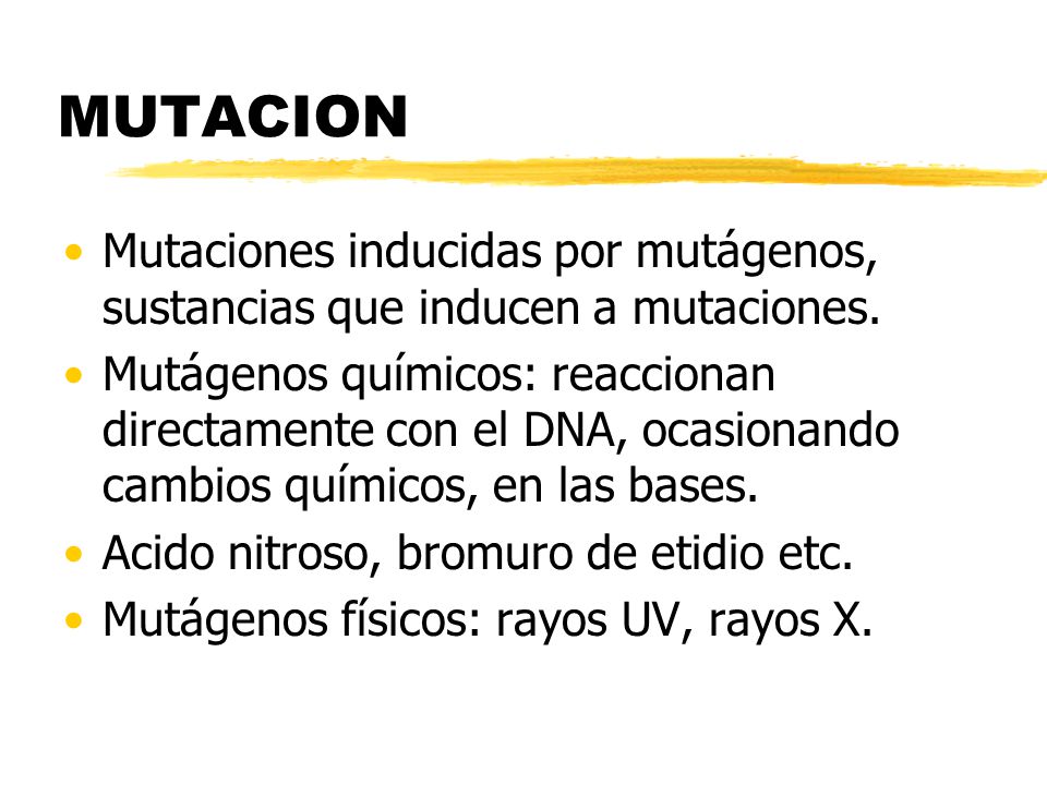 MUTACION Mutaciones inducidas por mutágenos, sustancias que inducen a mutaciones.