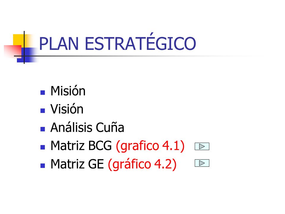 PLAN ESTRATÉGICO Misión Visión Análisis Cuña Matriz BCG (grafico 4.1)