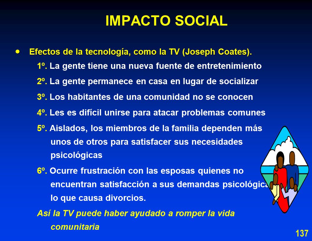 IMPACTO SOCIAL Efectos de la tecnología, como la TV (Joseph Coates).