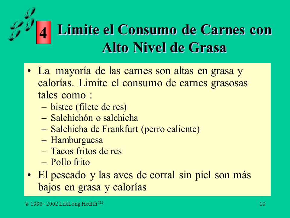 Limite el Consumo de Carnes con Alto Nivel de Grasa