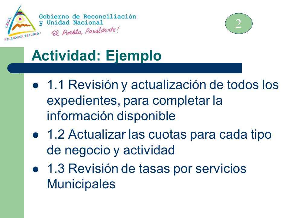 2 Actividad: Ejemplo. 1.1 Revisión y actualización de todos los expedientes, para completar la información disponible.