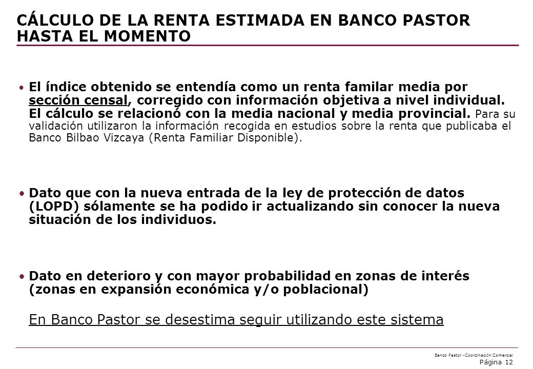 CÁLCULO DE LA RENTA ESTIMADA EN BANCO PASTOR HASTA EL MOMENTO