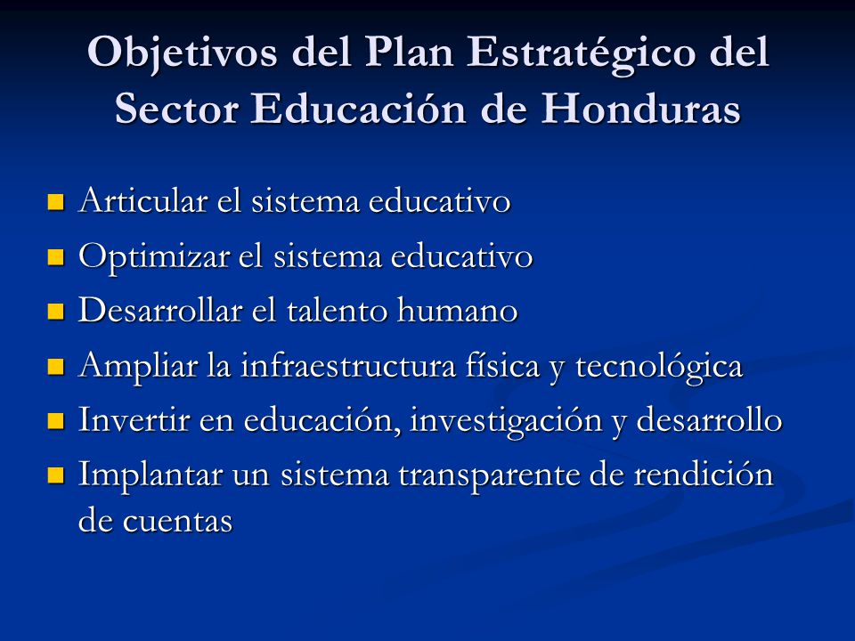 Objetivos del Plan Estratégico del Sector Educación de Honduras