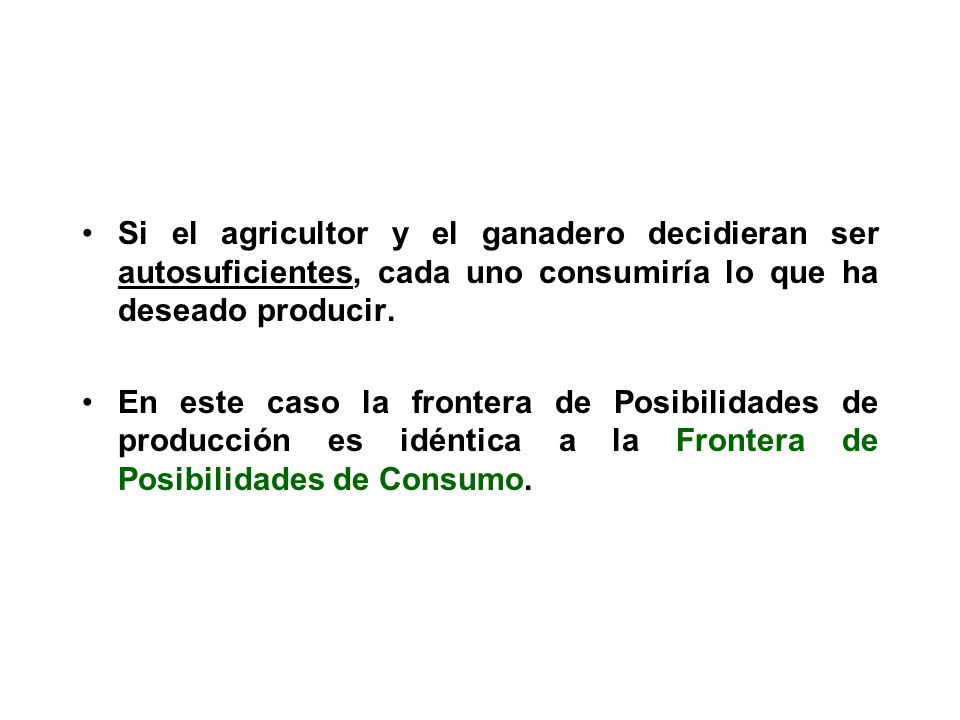 Si el agricultor y el ganadero decidieran ser autosuficientes, cada uno consumiría lo que ha deseado producir.