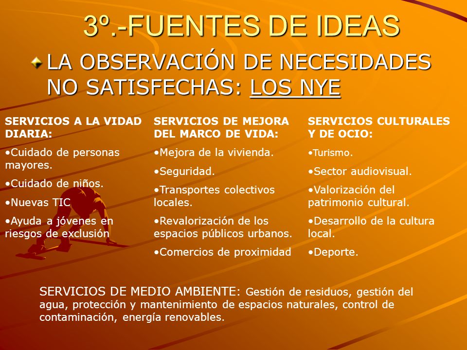 3º.-FUENTES DE IDEAS LA OBSERVACIÓN DE NECESIDADES NO SATISFECHAS: LOS NYE. SERVICIOS A LA VIDAD DIARIA: