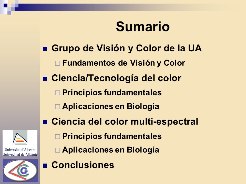 Sumario Grupo de Visión y Color de la UA Ciencia/Tecnología del color