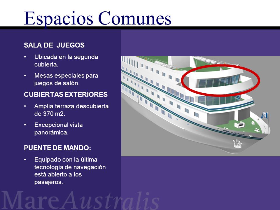 Espacios Comunes SALA DE JUEGOS CUBIERTAS EXTERIORES PUENTE DE MANDO: