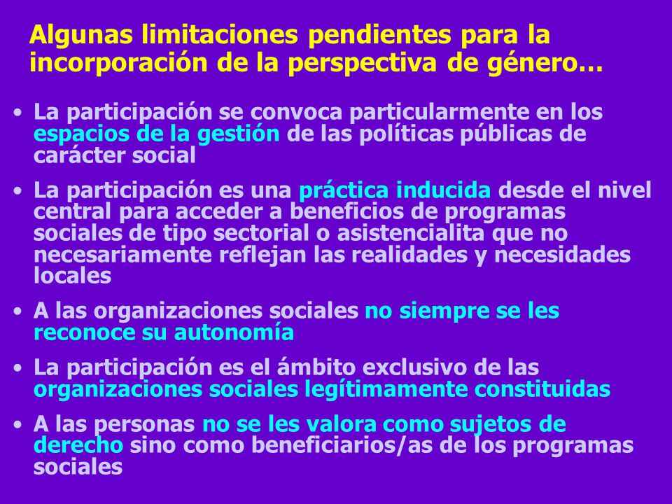 Algunas limitaciones pendientes para la incorporación de la perspectiva de género…