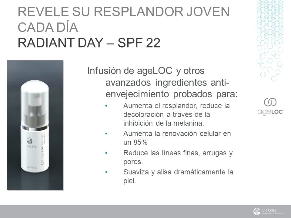 REVELE SU RESPLANDOR JOVEN CADA DÍA RADIANT DAY – SPF 22