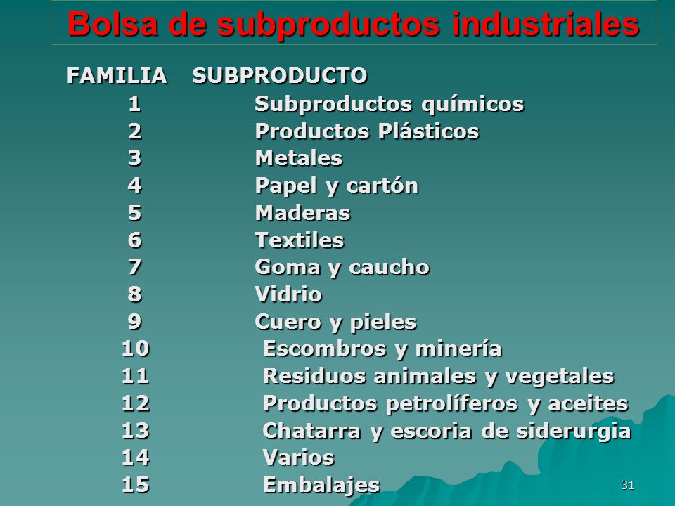 Bolsa de subproductos industriales