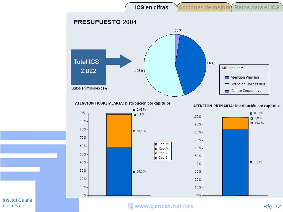 PRESUPUESTO 2004 Total ICS ICS en cifras Acciones de mejora