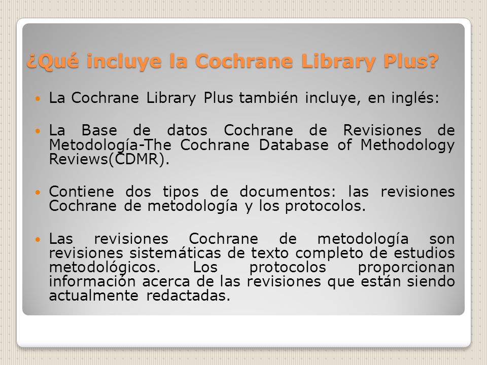 ¿Qué incluye la Cochrane Library Plus